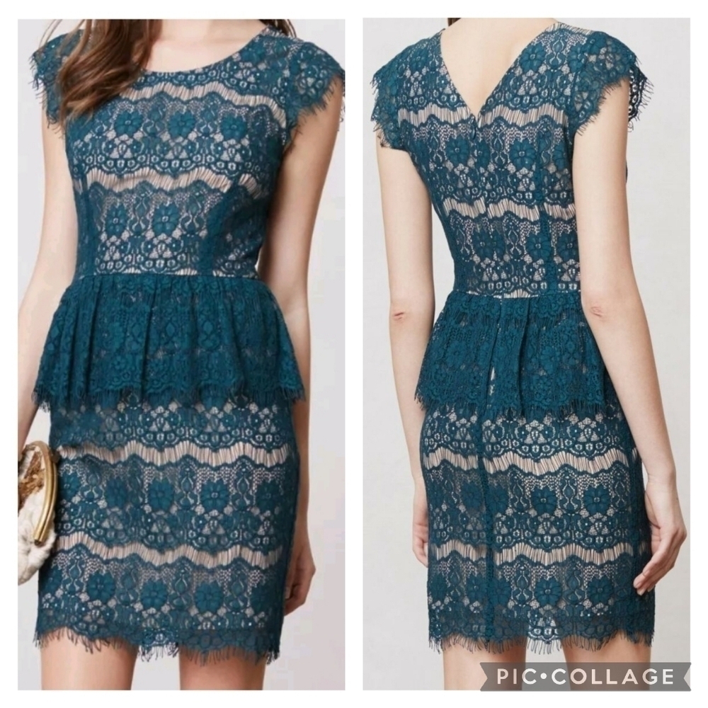 Anthropologie Maeve Sheath Tiered Elsa Peplum Dress - Picture 2 of 8